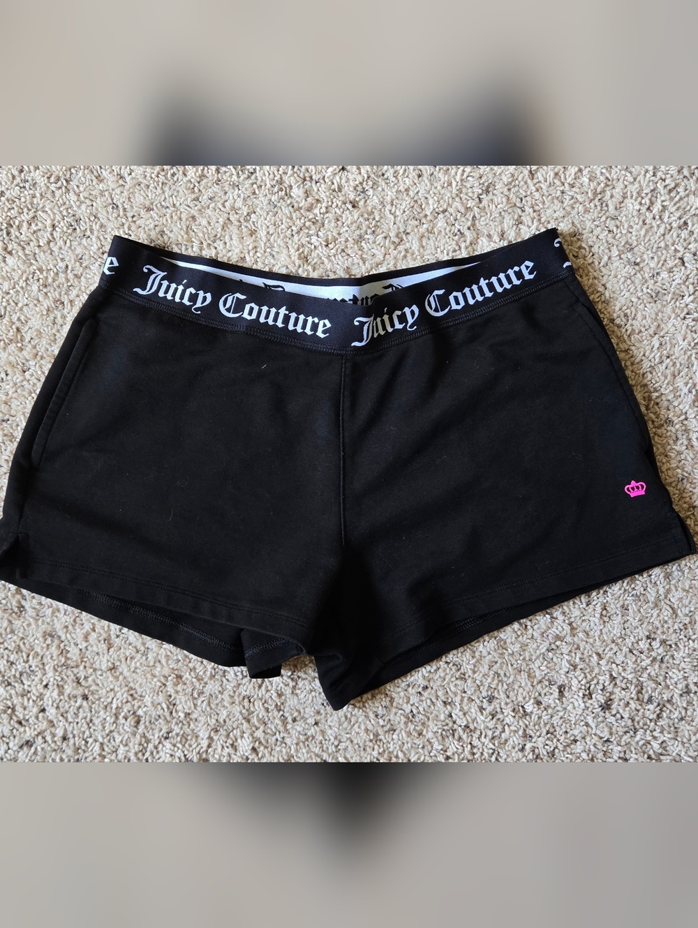 Juicy Couture Sport Black Shorts Women’s Medium Logo Waist Y2K Athleisure